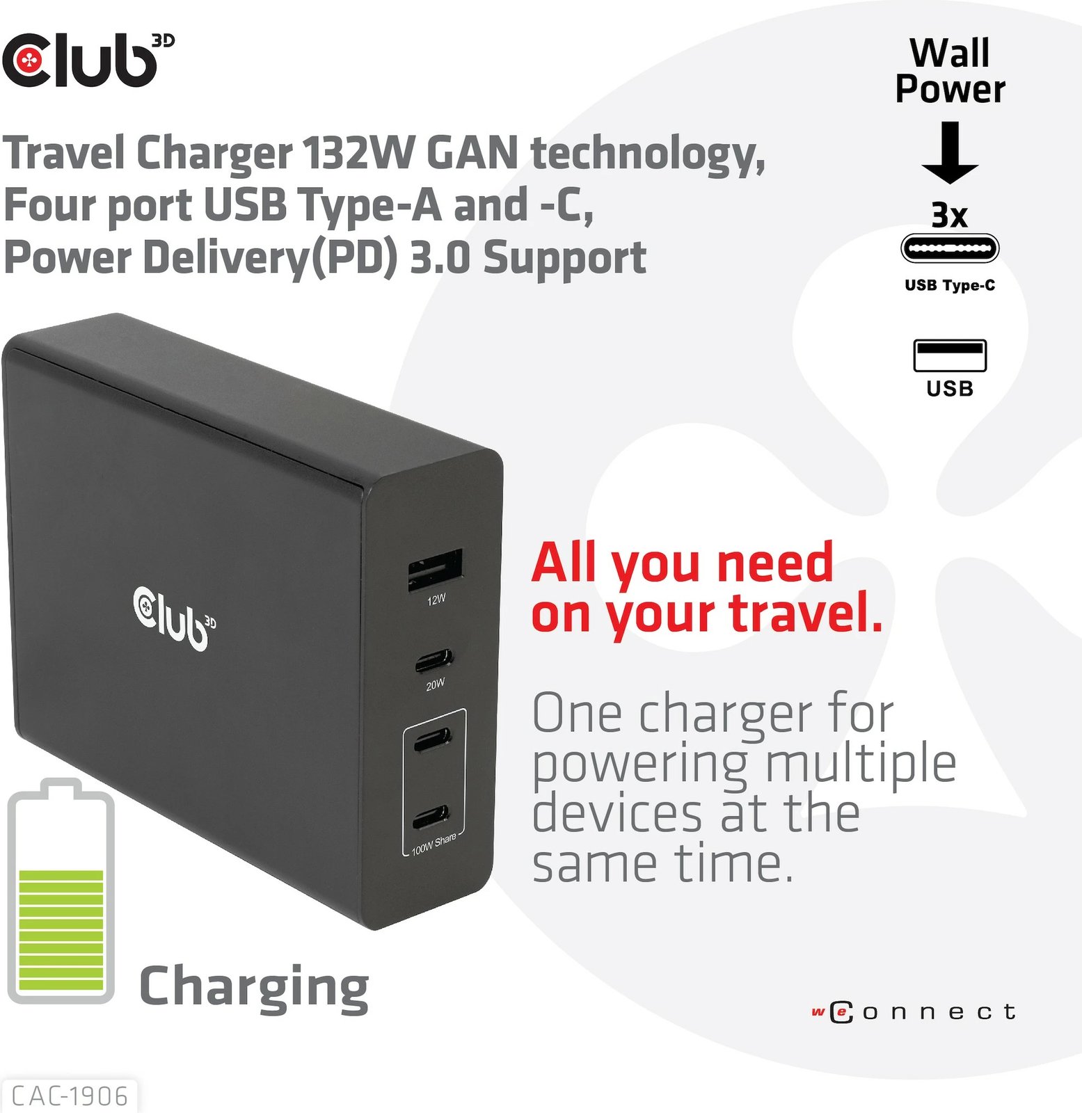 Karikues Club3D 3xUSB Type-C 1xUSB Type-A PD 132W GaN i zi