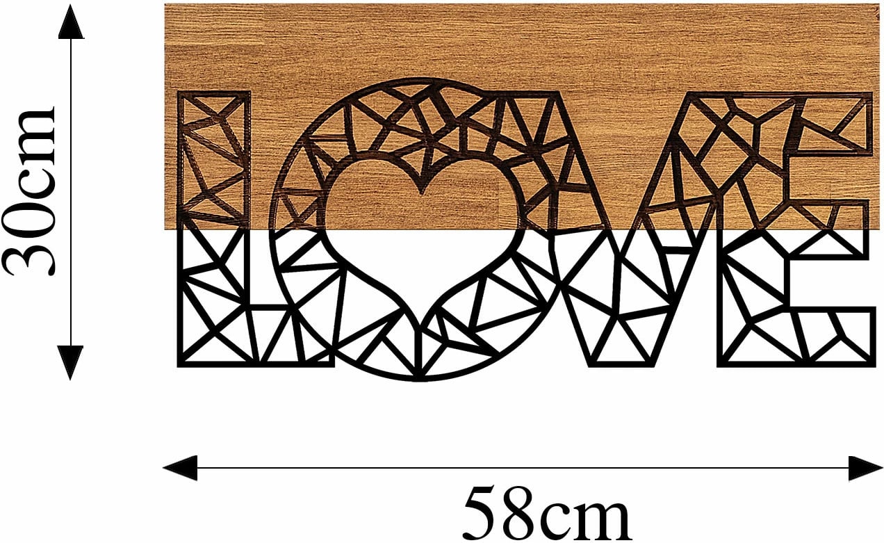 Aksesor dekorativ prej druri për mur, Wallity, Love - 323, ngjyrë e zezë dhe arre