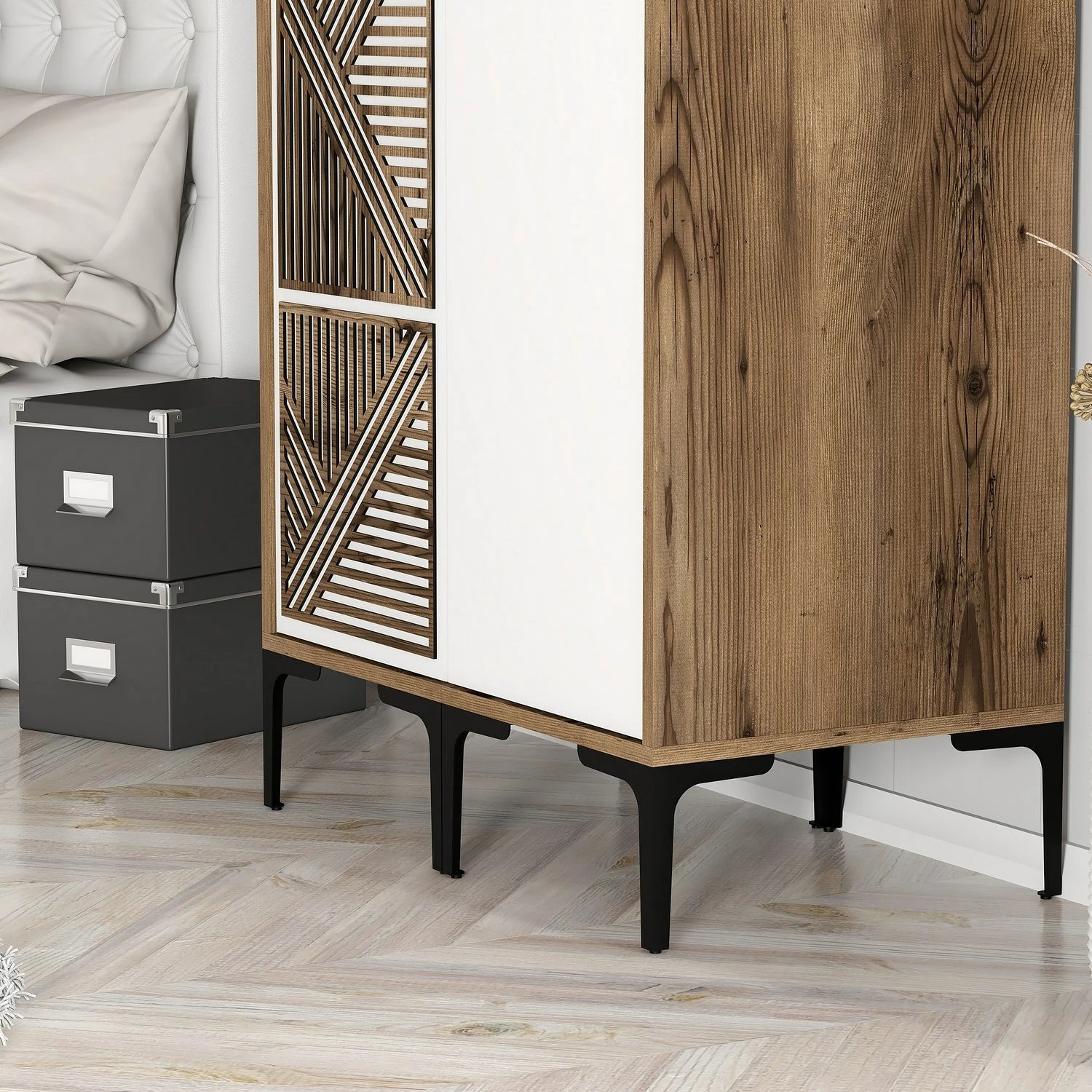 Dollap Skye Decor, ngjyrë arrë dhe e bardhë, Kumsal PS