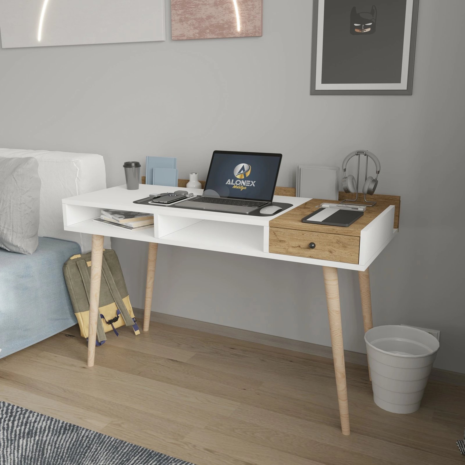 Tavolinë pune Hanah Home Flex, e bardhë dhe lis