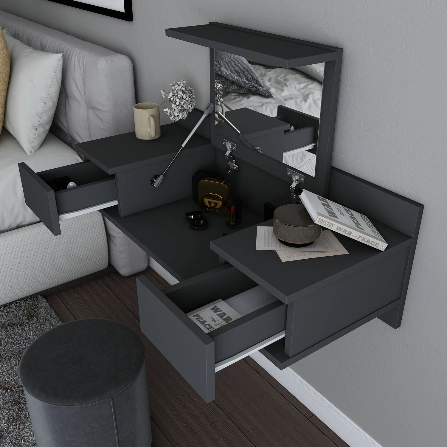 Tavolinë grimi, ngjyrë antracit, Skye Decor, Zenn