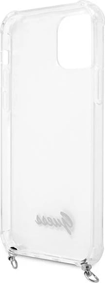 Mbështjellës Guess GUHCP12LKC4GSSI për iPhone 12 Pro Max 6.7", transparent, me zinxhir argjendi