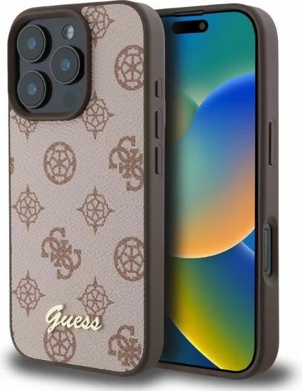 Mbështjellës Guess Peony Script MagSafe për iPhone 16 Pro, Kafe