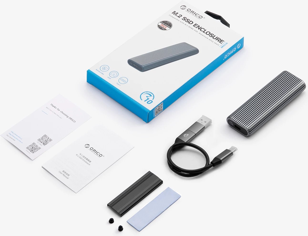 Kasë Orico AM2C3-G2 për M.2 NVMe, USB-C 3.2, Gri