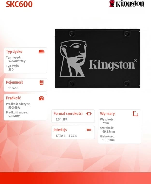 SSD Kingston KC600, 1024GB, 2.5", SATA3, i zi