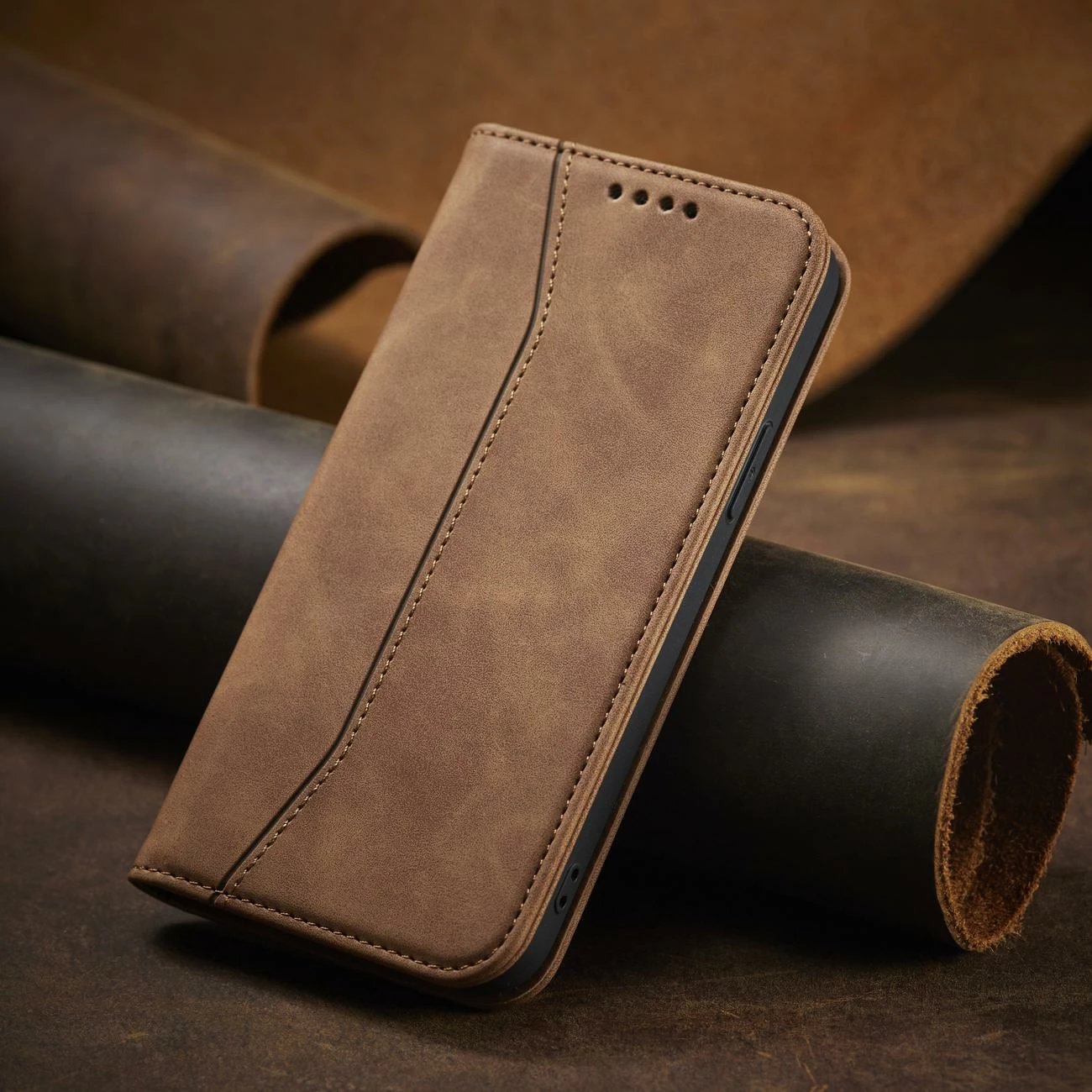 Mbështjellës Hurtel Magnet Fancy Case për iPhone 13 Pro Max, me portofol, kafe