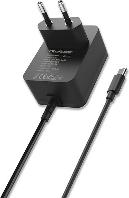 Karikues mur Qoltec 51829 për Raspberry Pi 4, USB-C, 15W, 5V, 3A, Zi