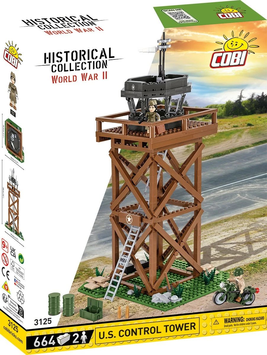 Set lodrash ndërtimi Cobi Klocki U.S. Control Tower, 664 pjesë, me figurina dhe motoçikletë