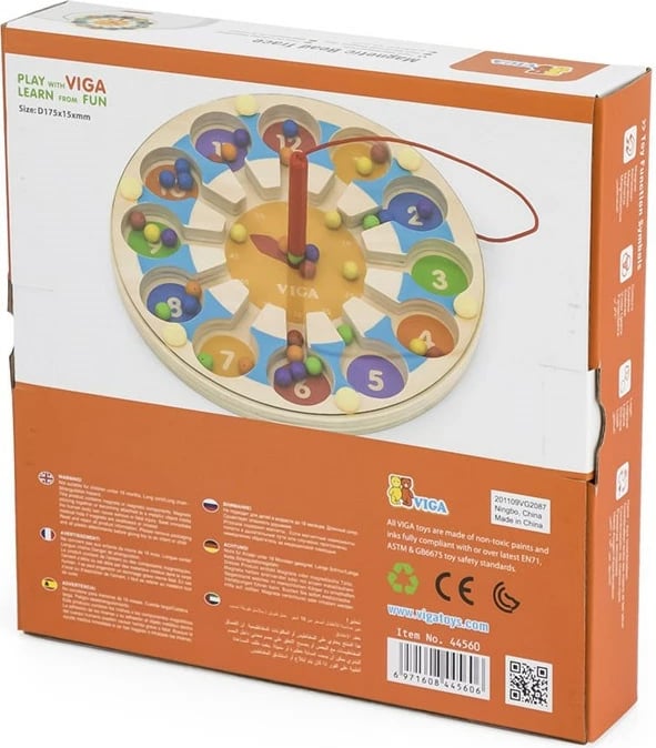 lodër edukative orë-labirint magnetike prej druri, Viga, me laps magnetik, 12 numra, për 18m+, 175x175x13 mm, shumëngjyrëshe