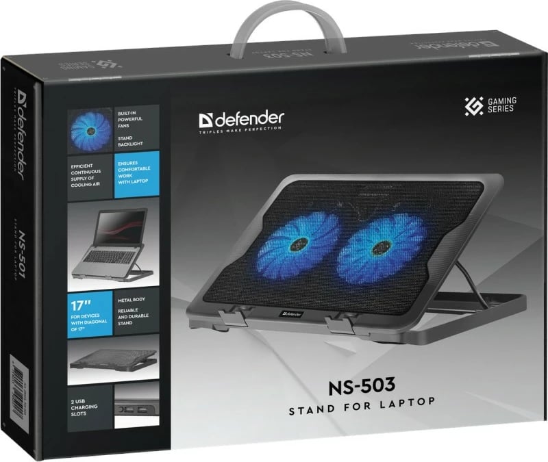 Kasë ftohëse për laptop Defender NS-503, 15.6"-17", 2xUSB, Metal, e zezë