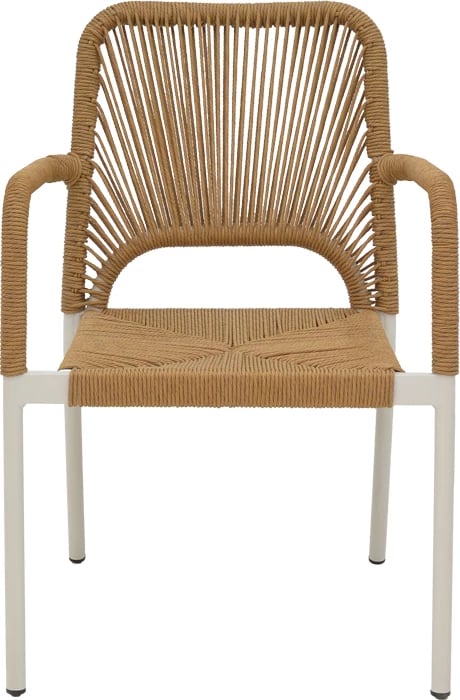 Karrige alumini e grumbullueshme, kornizë e bardhë, ratani natyral, 57x61x85 cm