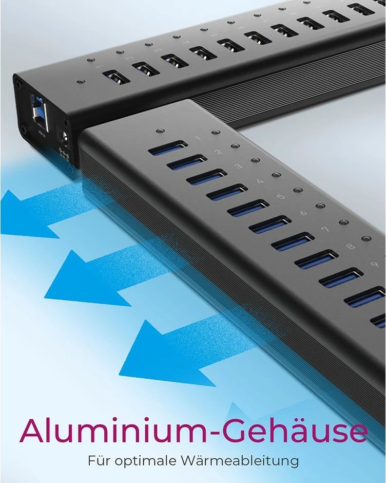 USB hub ICY BOX IB-AC6113, 14 porta, USB 3.2 Gen 1, alumini, e zezë