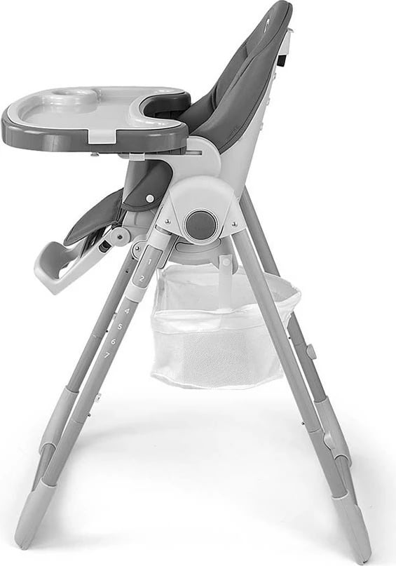 karrige e lartë për fëmijë, Milly Mally Bueno, 7 nivele lartësie, shpinore 5 pozicione, tabaka e heqshme, deri 15 kg, gri