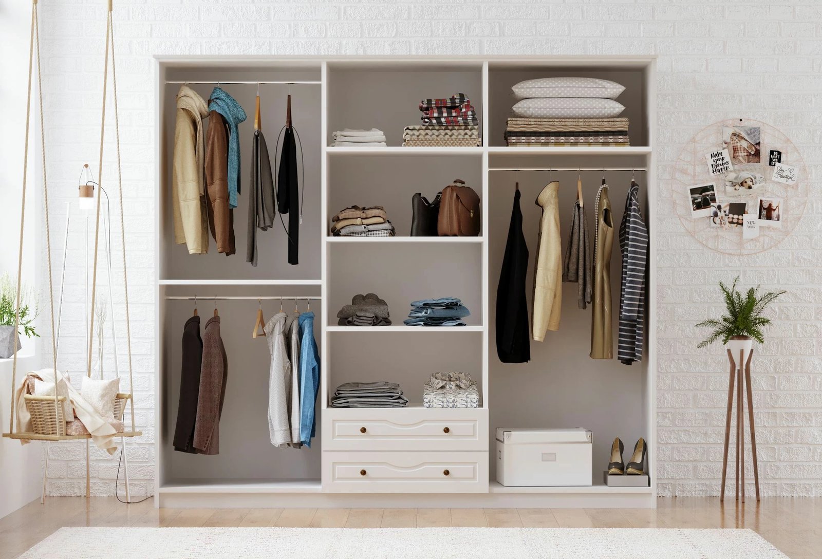 Dollap Skye Decor, RB-107, ngjyrë e bardhë mat, 210x210x52cm