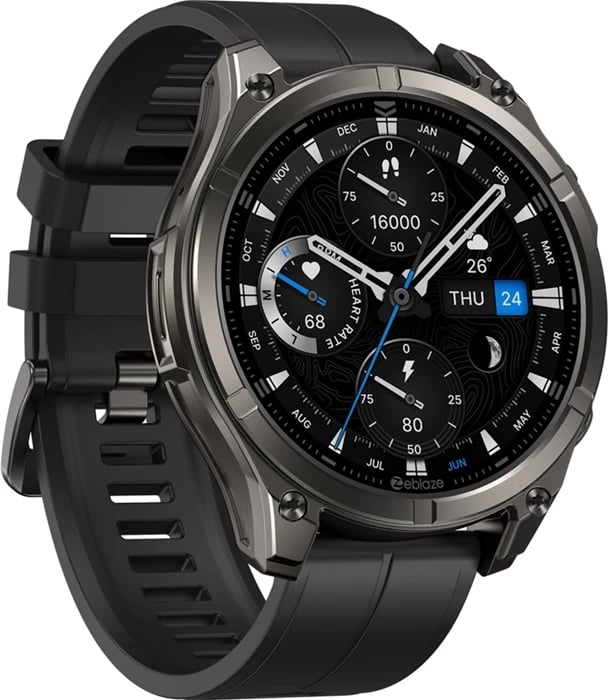 Smartwatch, Zeblaze, Vibe 8 Abyss, 1.43\" AMOLED Always-on, thirrje me Bluetooth, MIL-STD 810H, IP69K/5 ATM, 500 mAh, e zezë