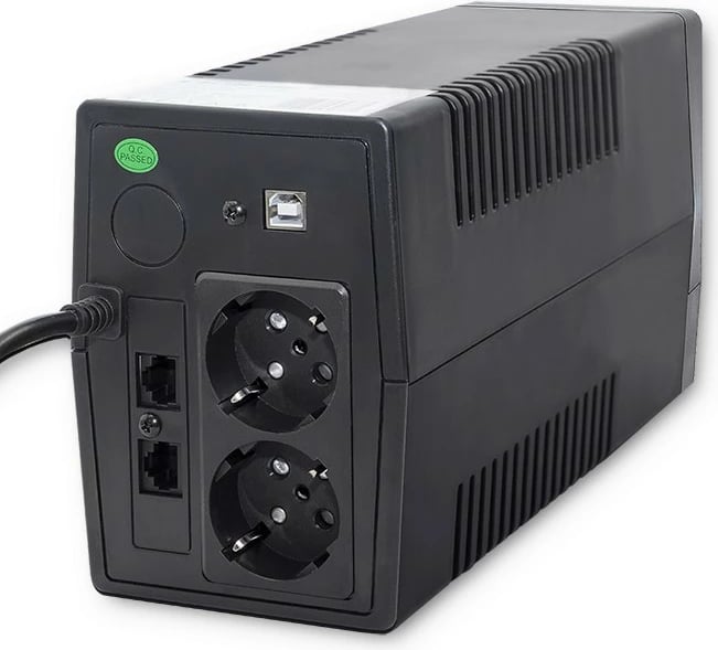 UPS Qoltec 53977, 450VA, 240W, LCD, USB, RJ45, e zezë