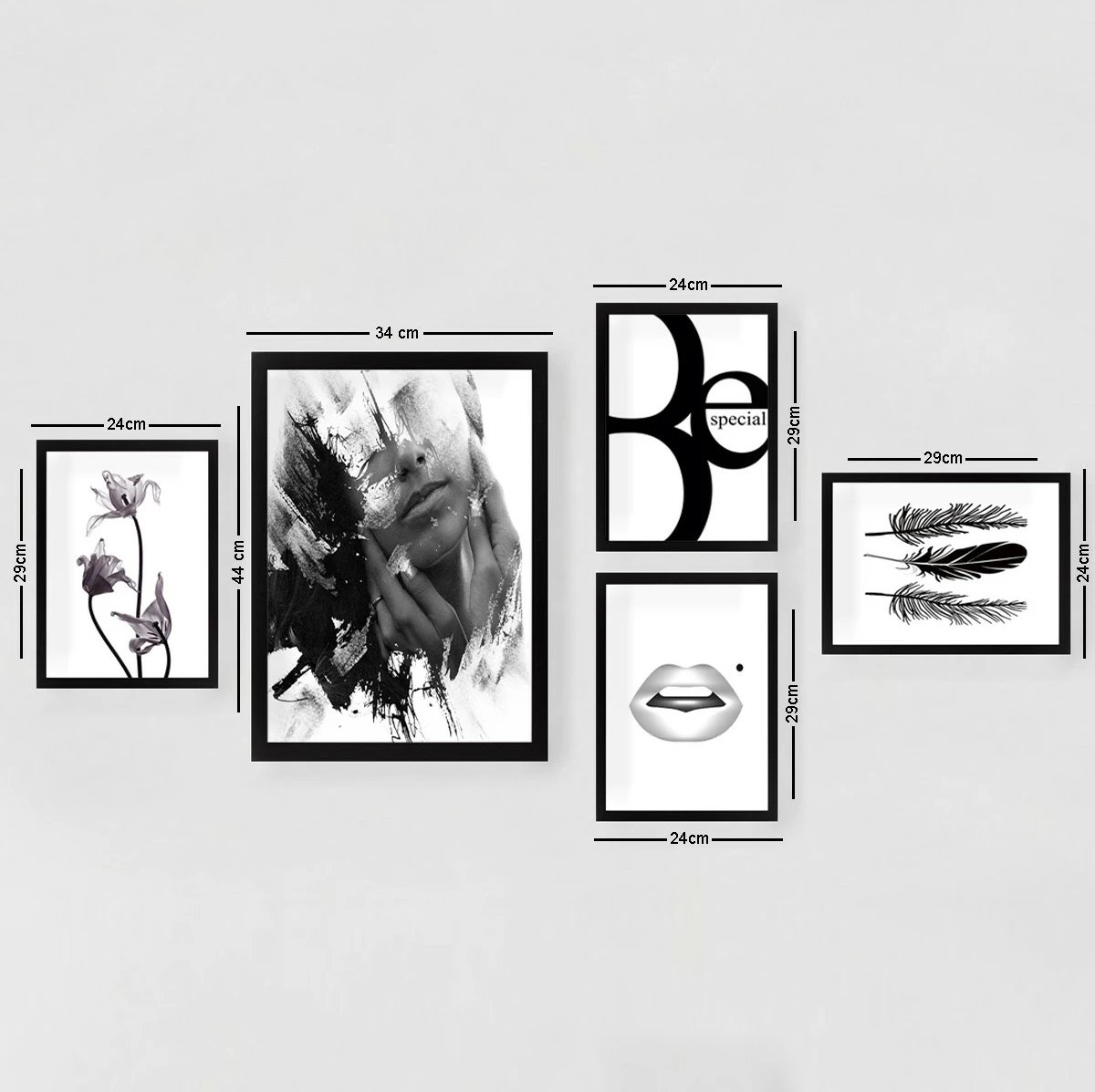 Set pikturash dekorative me kornizë, 5 copë, Wallity, SET_026