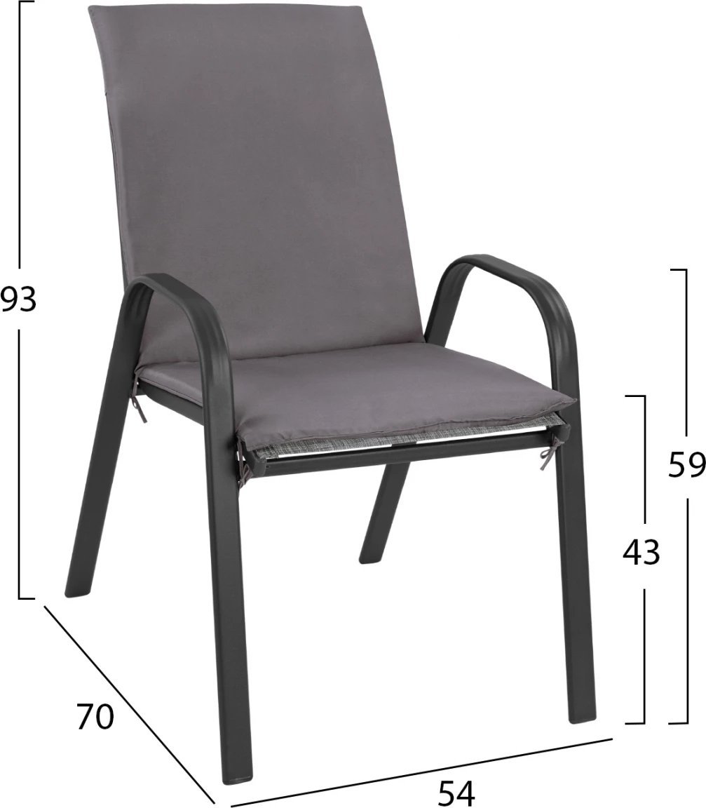 Karrige për jashtë Leon, ngjyrë metalike gri me jastëk gri, FH10573.01, 54x70x93 cm