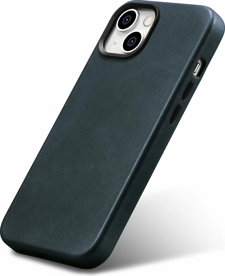 Mbështjellës iCarer Oil Wax Premium Leather për iPhone 14 me MagSafe, Kaltër e errët