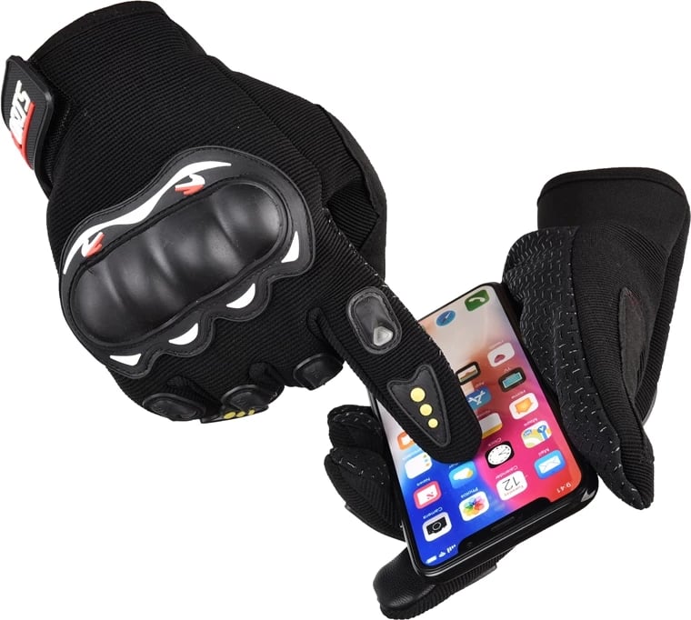 Doreza moto Hurtel për telefon, me mbrojtës nyjesh, e zezë