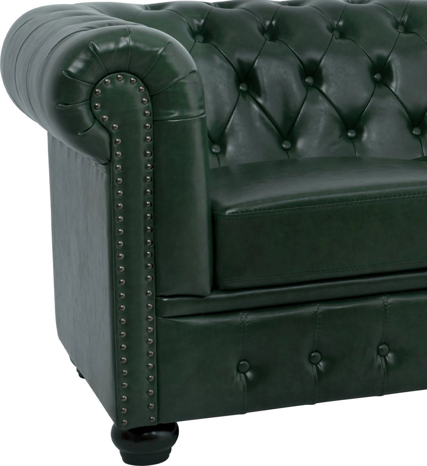 Divan 3 vendësh Chesterfield, FH3009.08, PU, Jeshile Cypress, 208x90x73 cm