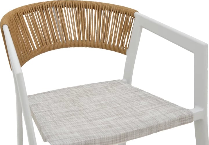 Karrige për bar alumini Phoenix, e grumbullueshme, kornizë e bardhë-tekstilen natyrale rattan, 53x58x103cm