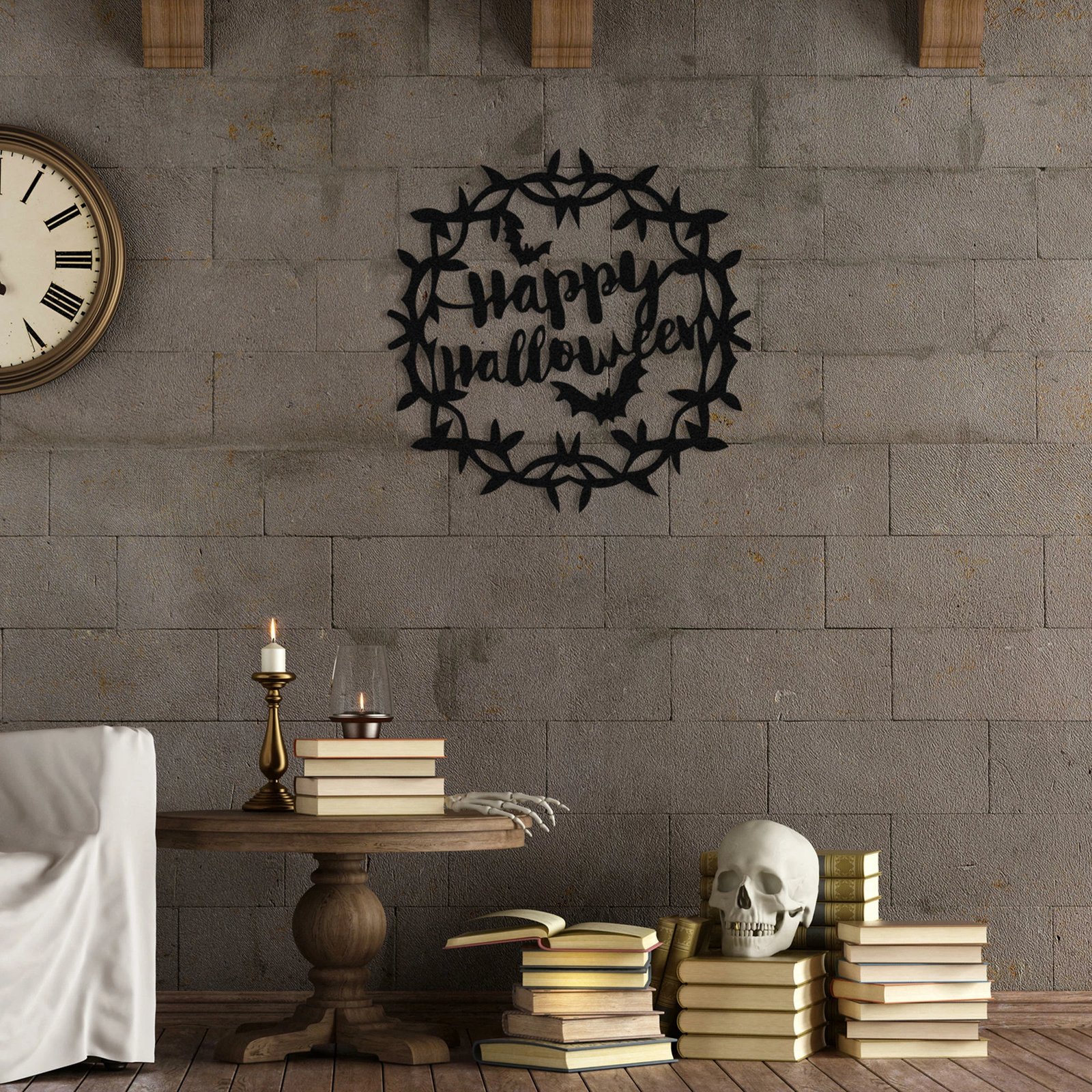 Aksesor dekorativ metalik për mur Wallity, Halloween 11, ngjyrë e zezë, 49x49cm