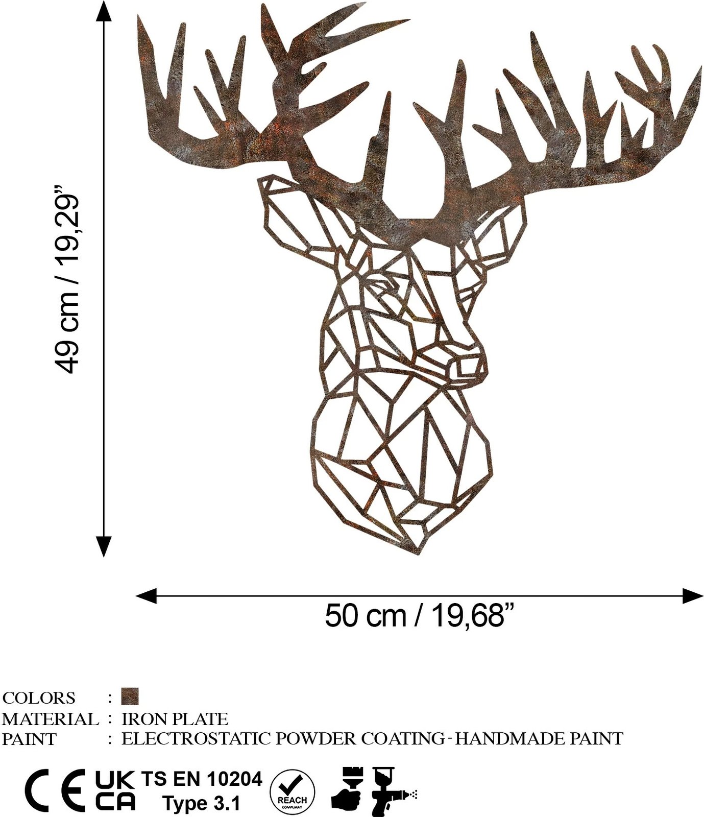 Aksesor muri dekorativ prej metali, Wallity, dreri rusty, 49x50cm