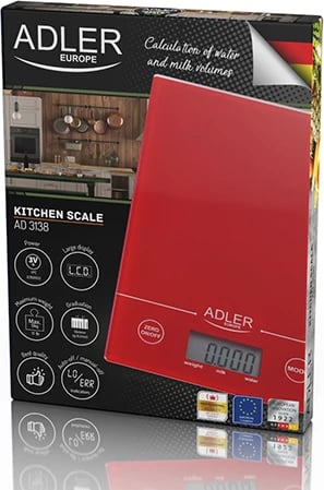 Peshore kuzhine elektronike Adler AD 3138 5 kg 1 g platformë 14x20 cm e kuqe
