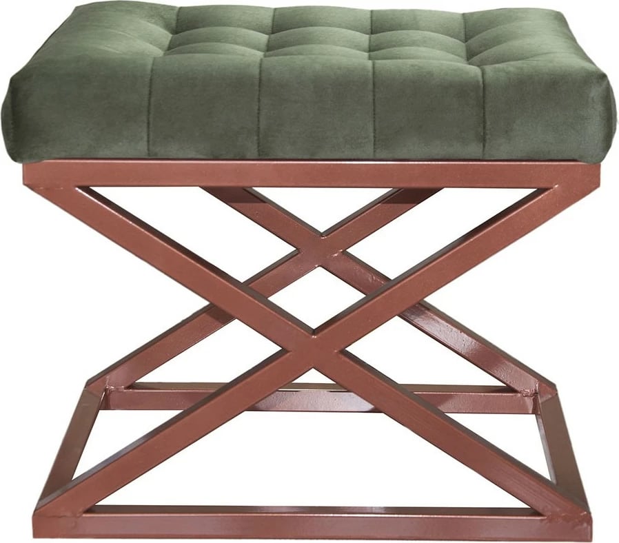 Puf Atelier del Sofa, kornizë bakri, jastëk i gjelbër