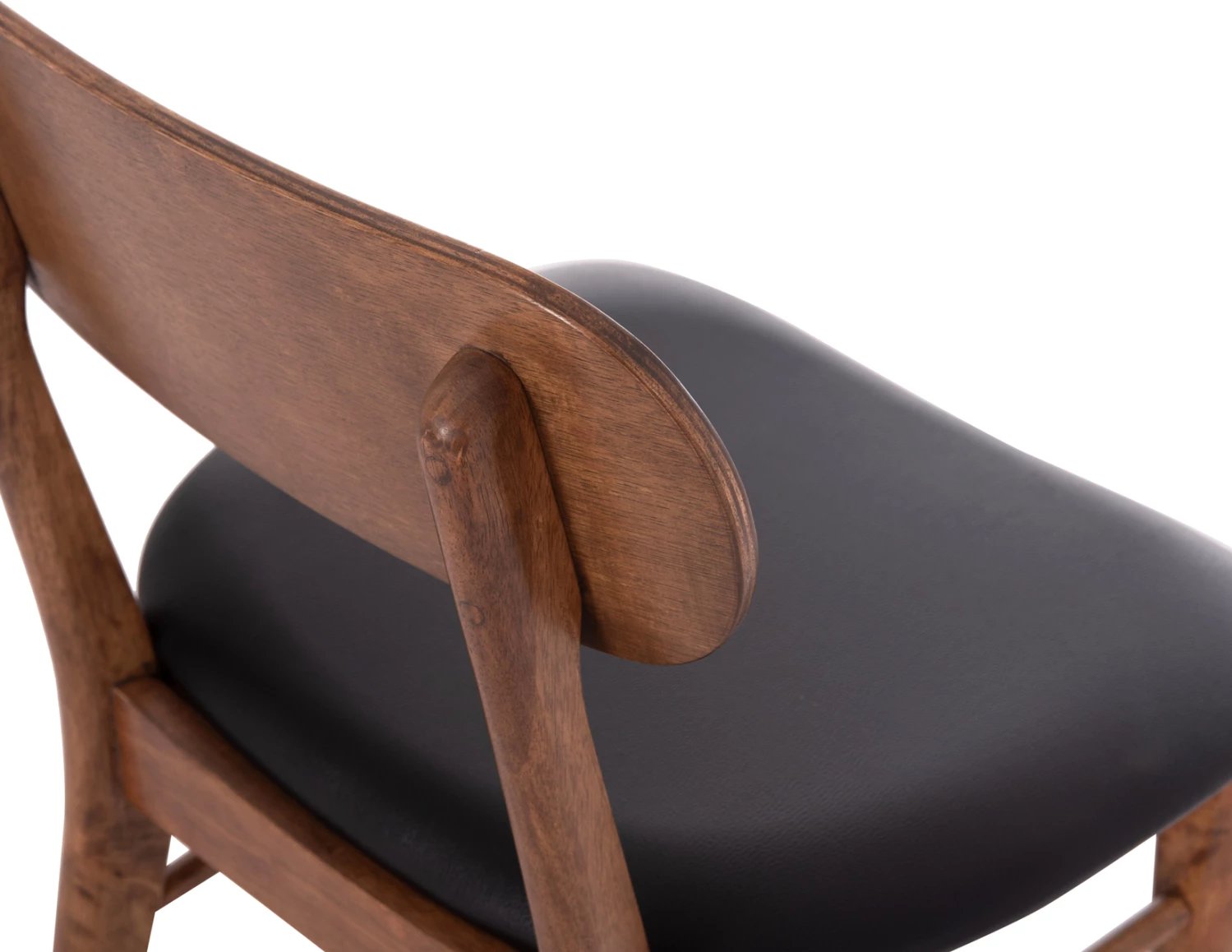 Karrige ngrënieje SEKOR, set 2 cope, dru kauçuku, ngjyrë arre, ulëse lëkurë sintetike e zezë, 51x48x79cm