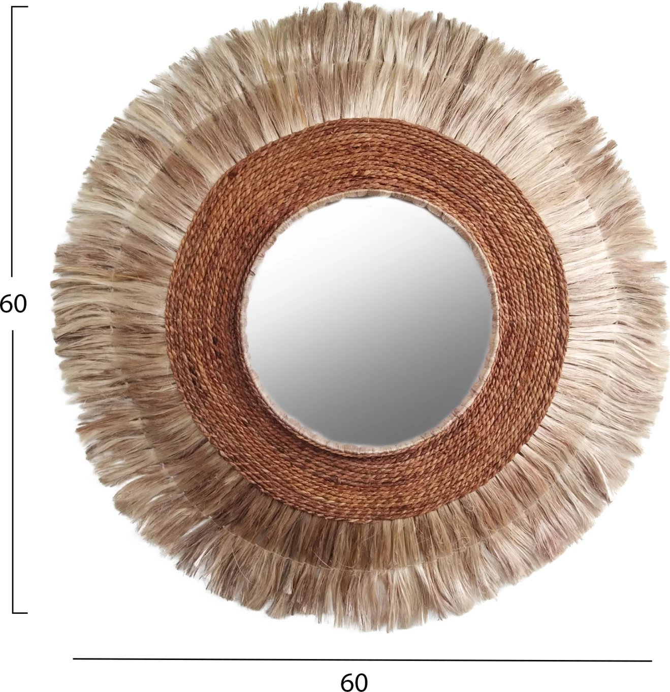Pasqyrë rrethore prej fibrash abaka, ngjyrë natyrale, 60x5x60cm, FH7739