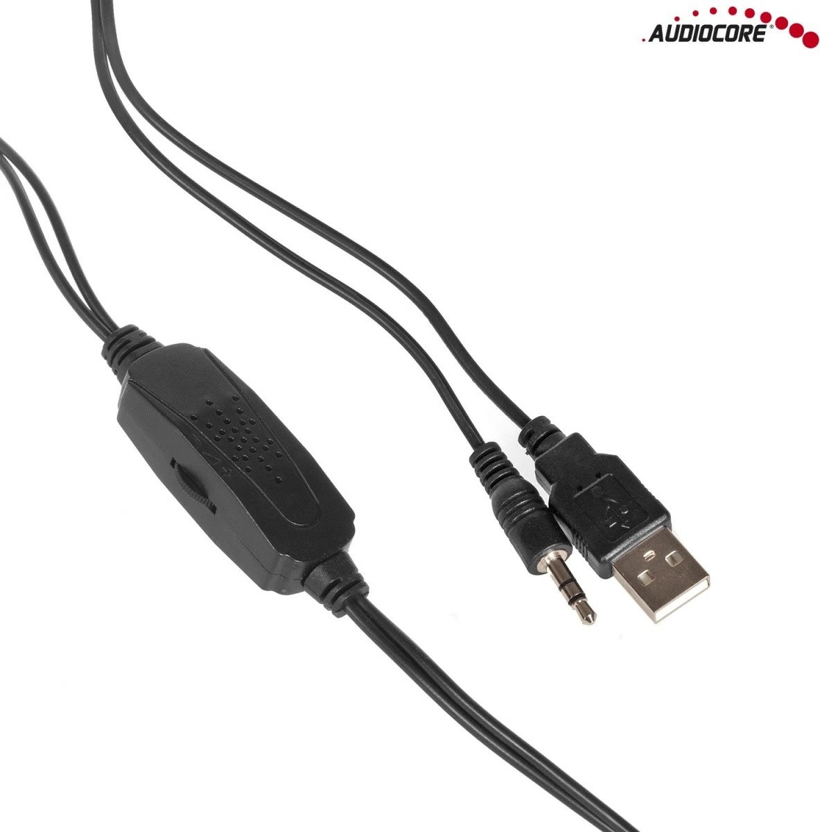 Altoparlantë kompjuteri, Audiocore AC865B, 2.0 6W, USB 5V me minijack 3.5 mm, ndriçim LED blu, të zinj-blu