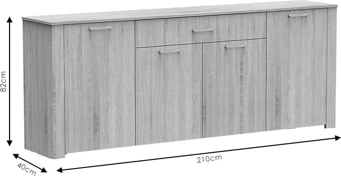 Bufe Kinley ngjyrë gri-wenge 210x40x82cm