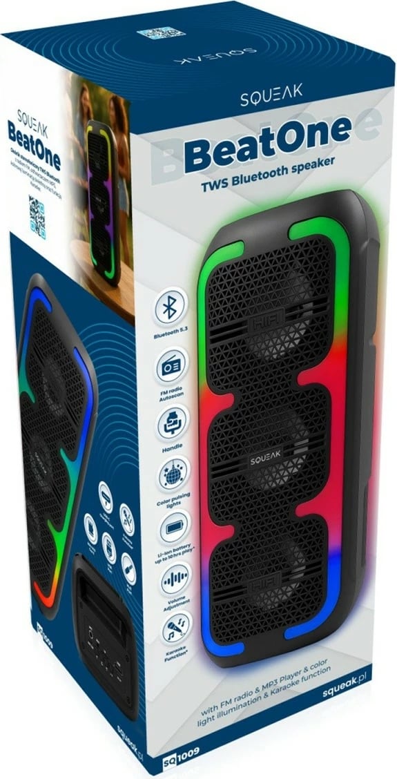 Altoparlant Bluetooth SQUEAK SQ1009 BeatOne 45 W, Bluetooth 5.3, USB-C, karaoke, 10 orë bateri, i zi