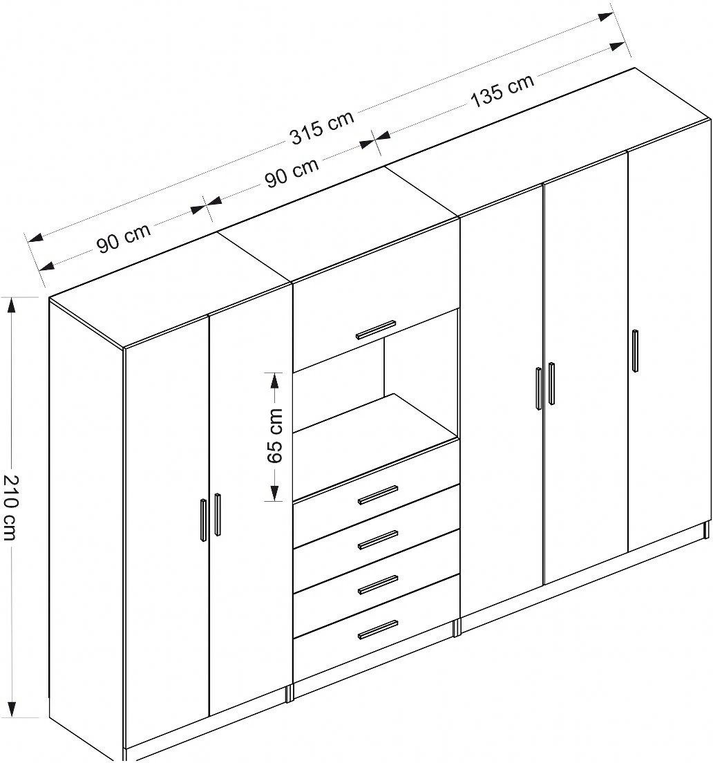 Dollap për rroba, ngjyrë e bardhë, Skye Decor, 315x210x52cm, 10 pjesë