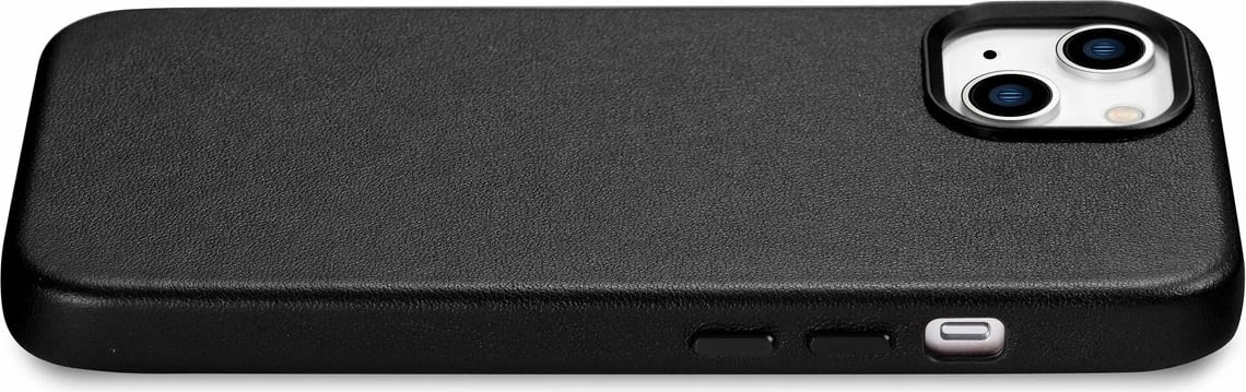 Mbështjellës iCarer për iPhone 14 Plus, lëkurë natyrale, MagSafe, zi