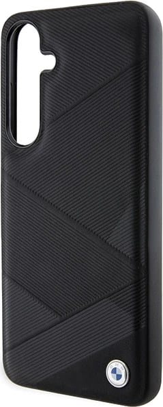 Mbështjellës BMW BMHCS24M23RCGPK Signature Leather Crossing Lines Pattern për Samsung Galaxy S24+ S926, i zi