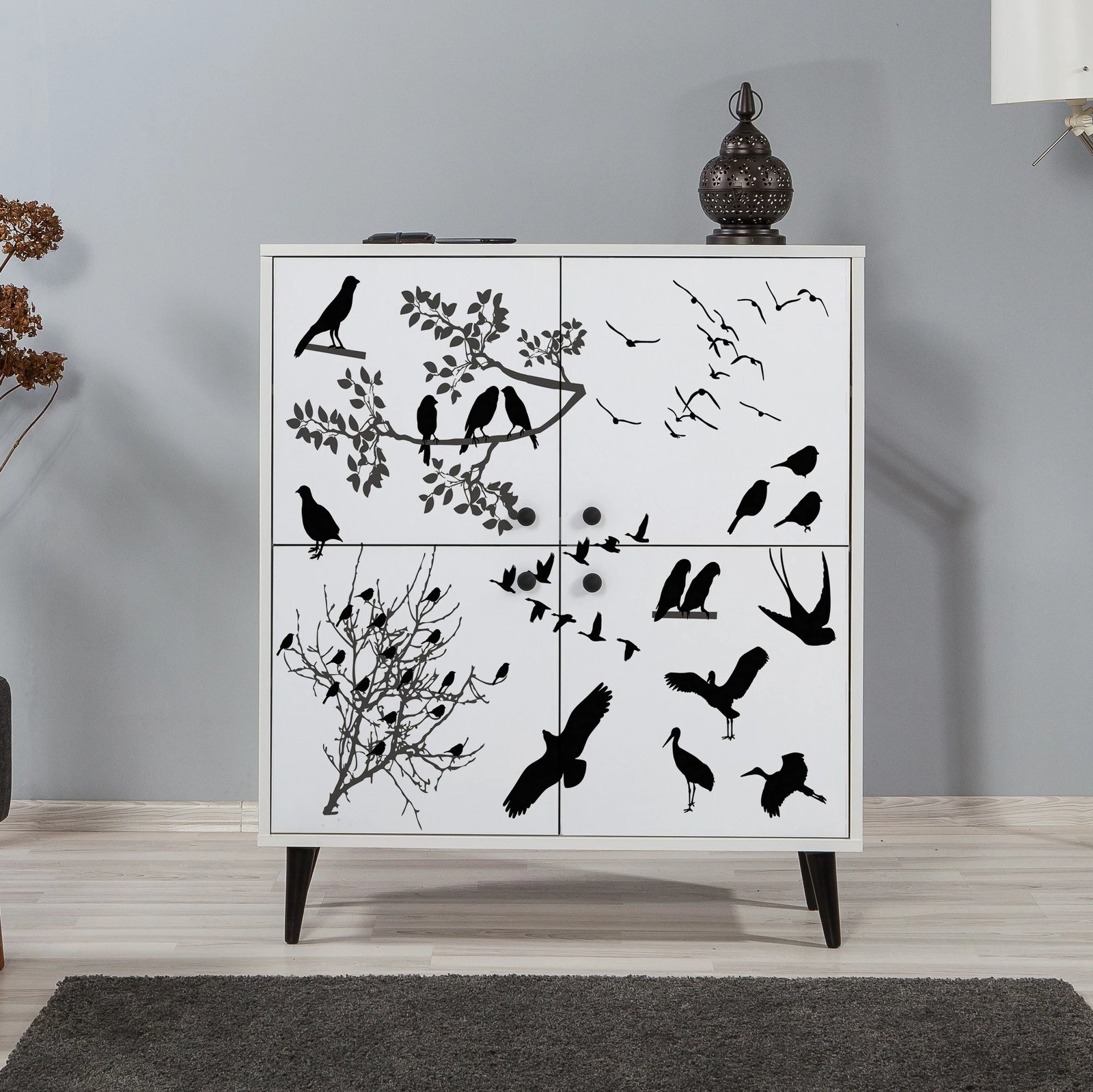 Dollap multifunksional Hanah Home, Multilüx Manyas, bardhë e zi, 95x111x36cm