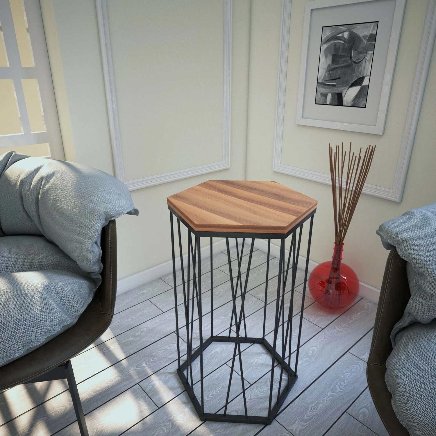 Tavolinë anësore Hanah Home, Cetrus, ngjyrë arre dhe e zezë