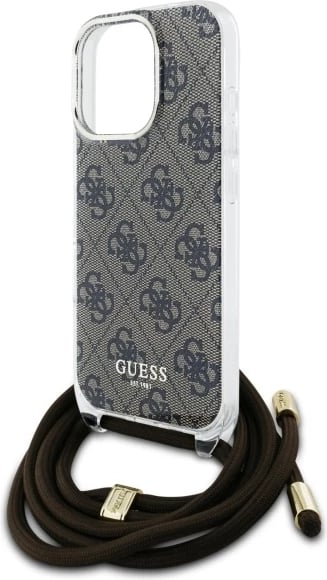 Mbështjellës Guess Crossbody Cord 4G Print për iPhone 16 Pro, Kafe