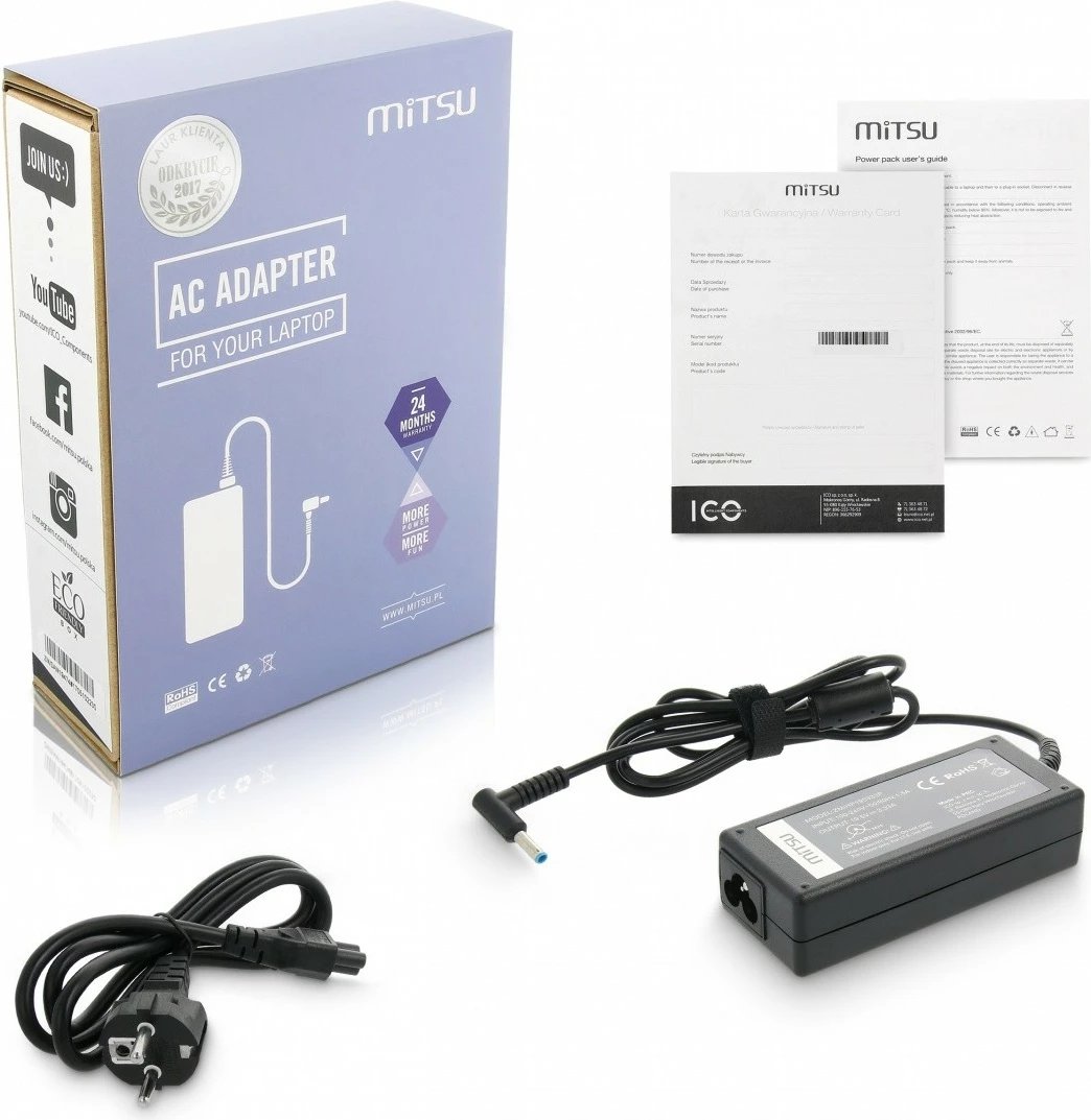 Furnizues rryme Mitsu ZM/HP195333P për laptop HP, 65W, 19.5V 3.33A, 4.5x3.0 mm, i zi
