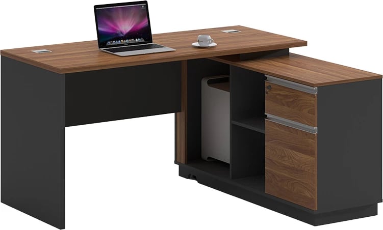 Tavolinë këndi për zyre Oscar, ngjyrë arre-antracit, 160x140x76cm