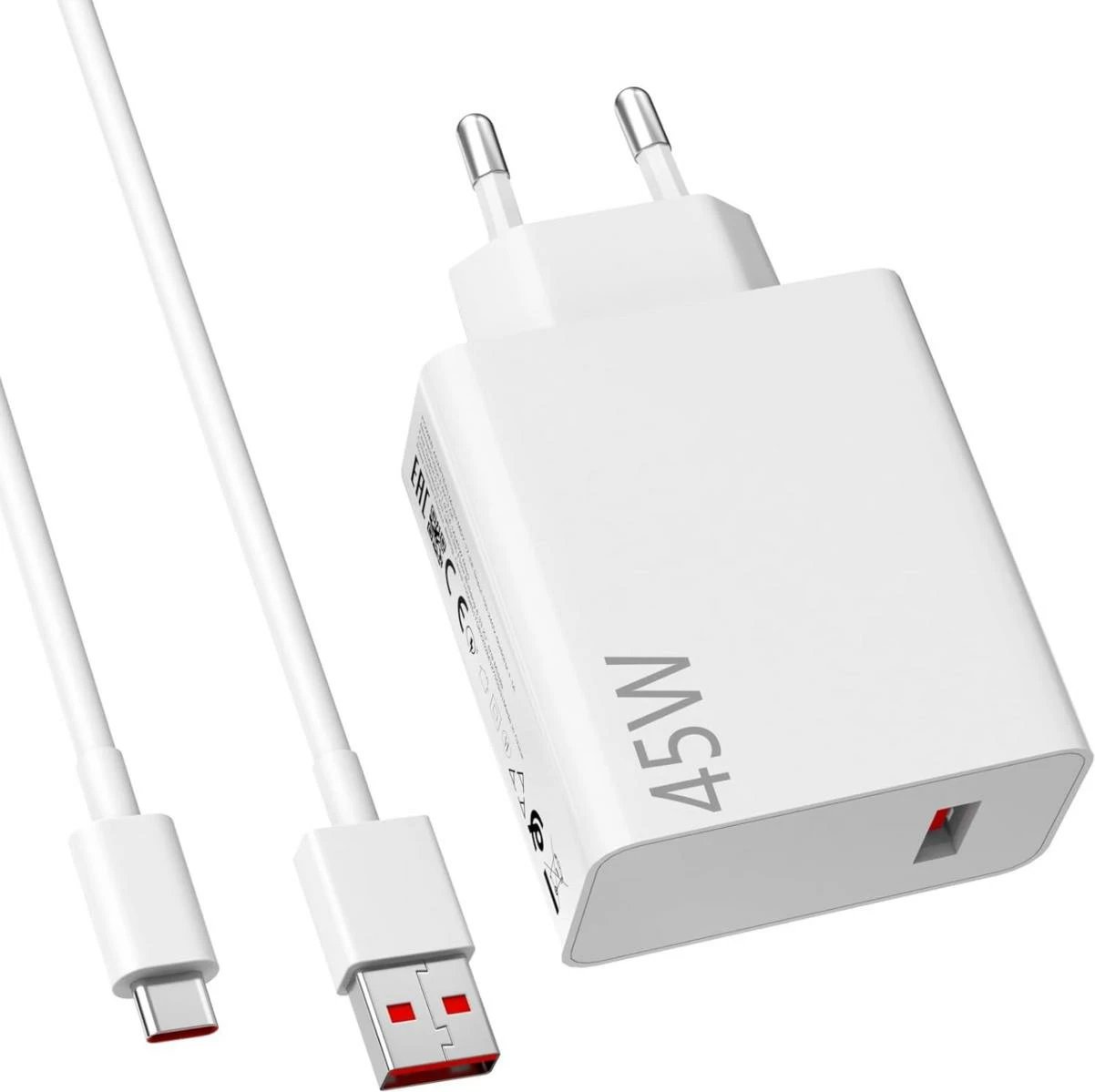 Karikues murit Xiaomi 45W me kabllo USB-A në USB-C, bardhë