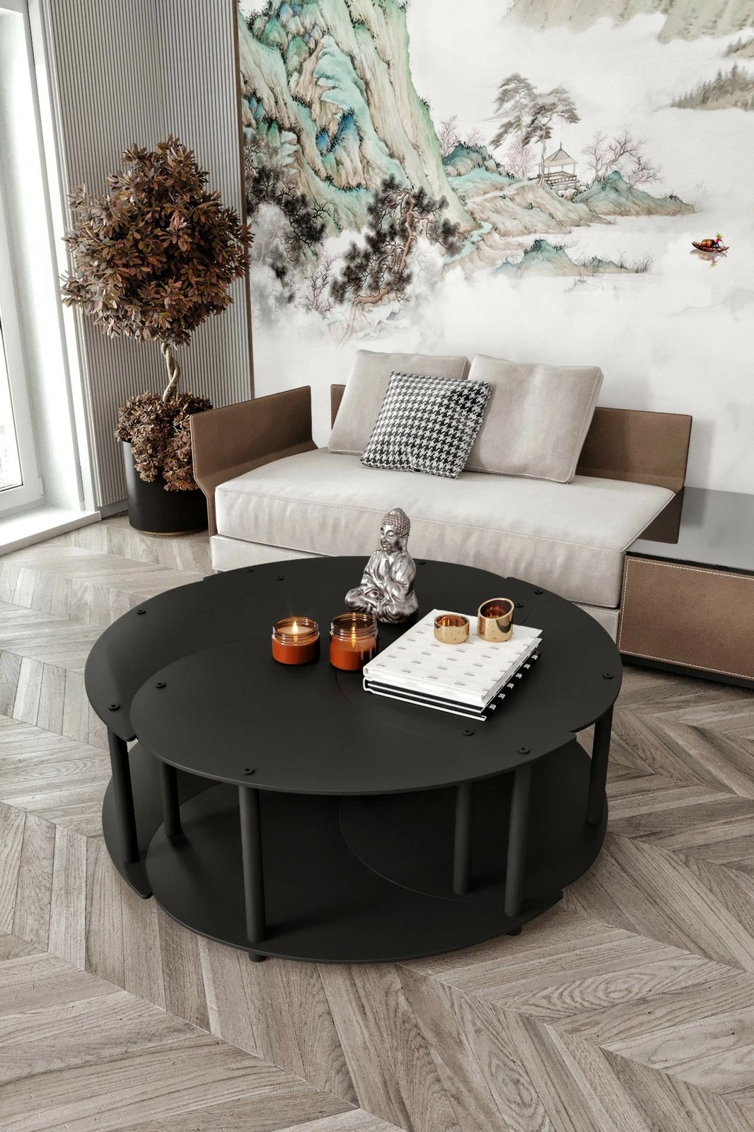 Set tavolinash kafeje Skye Decor, Yin Yang 4 copë, e zezë