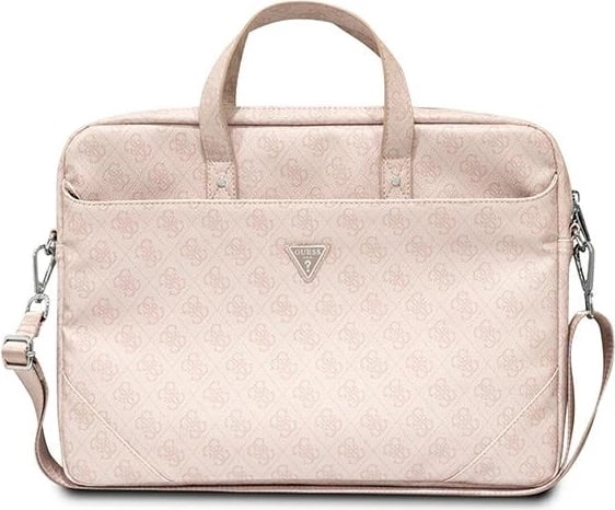 Çantë laptopi Guess Saffiano 4G Triangle Logo, 16 inç, Rozë