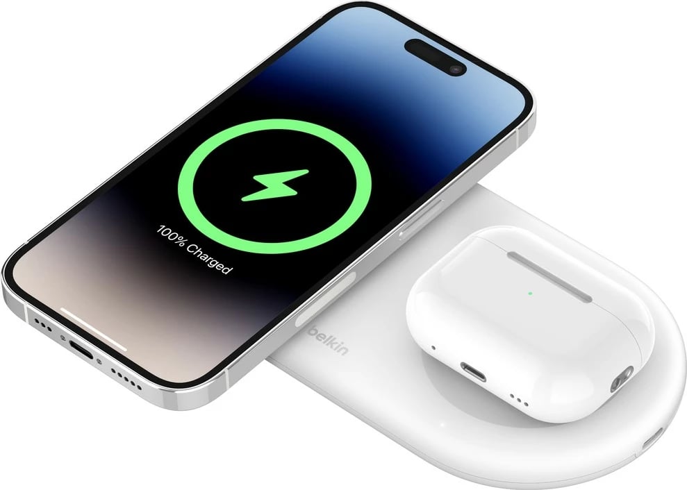 Karikues wireless Belkin WIZ021vfWH, 15W, 2 pajisje, USB Type-C, i bardhë