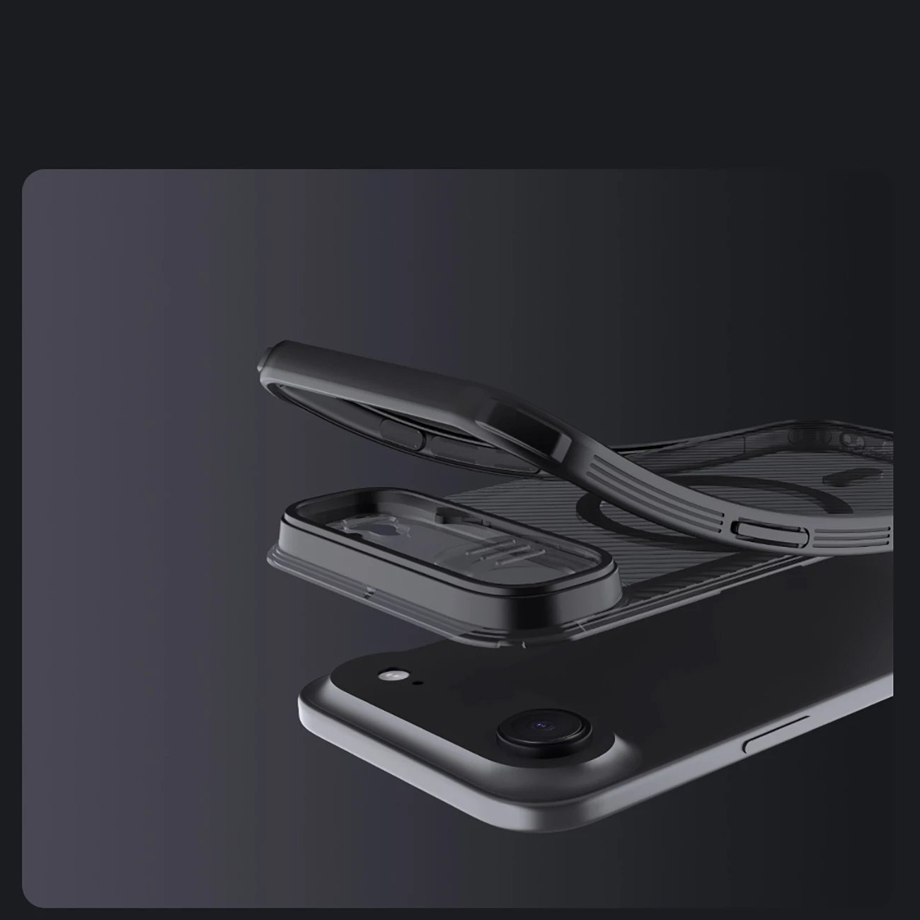 Mbështjellës Nillkin CamShield Pro për iPhone 17 Air, MagSafe, PC+TPU, gjysmë-transparent mat, e zezë transparente