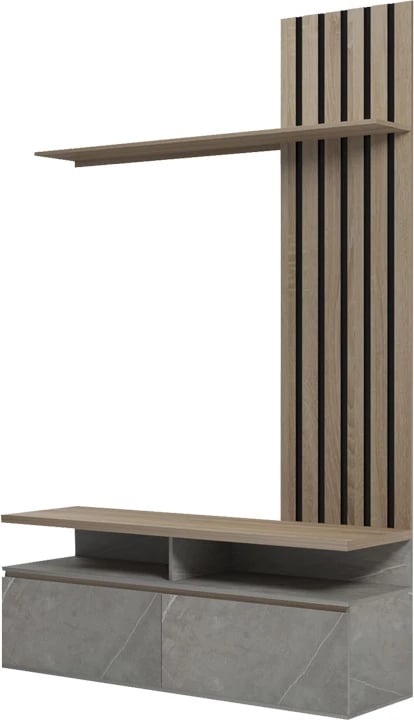 Set për dhomë dite, pamje mermeri bezhë, ngjyrë sonoma, 140x41x219.5cm