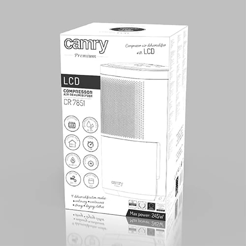 Largues lagështie kompresor, Adler CR 7851, kapacitet 10L/24h, depozitë 2.2L, ekran LED, timer 1-24h, i bardhë
